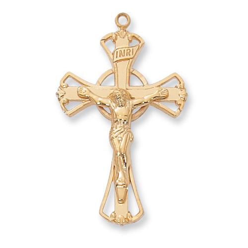 Gold Over Sterling Silver Crucifix 24" Chain and Box (Style: J8011)