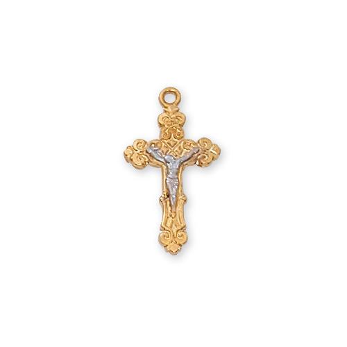 Gold Over Sterling Silver Tutone Celt Crucifix 18" Chain and Box (Style: JT9185)