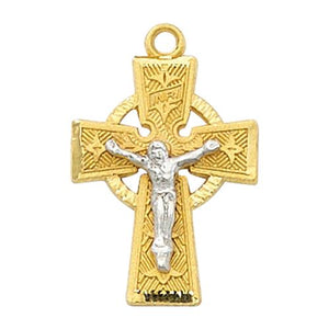 Gold Over Sterling Silver Tutone Crucifix 16" Chain and Box (Style: JT8017)