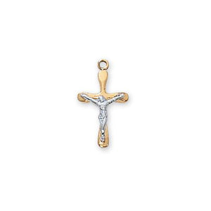 Gold Over Sterling Silver Tutone Crucifix 16" Chain and Box (Style: JT8054)