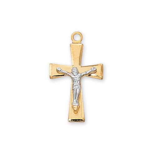 Gold Over Sterling Silver Tutone Crucifix 16Chain and Box (Style: JT8054BT)
