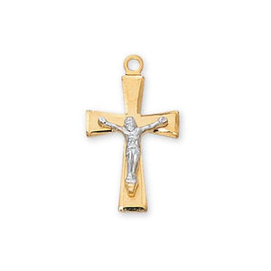 Gold Over Sterling Silver Tutone Crucifix 16Chain and Box (Style: JT8054BT)