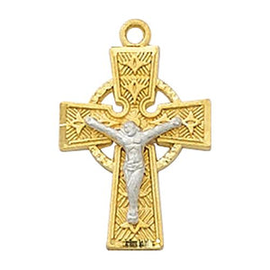 Gold Over Sterling Silver Tutone Crucifix 18" Chain and Box (Style: JT7053)