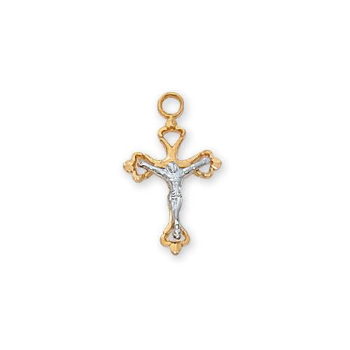 Gold Over Sterling Silver Tutone Crucifix 18" Chain and Box (Style: JT8045)