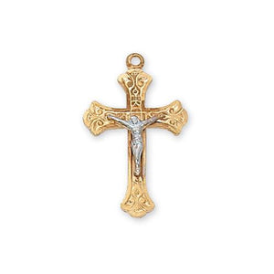 Gold Over Sterling Silver Tutone Crucifix 18" Chain and Box (Style: JT8061)