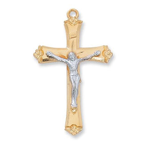 Gold Over Sterling Silver Tutone Crucifix 18" Chain and Box (Style: JT9088)