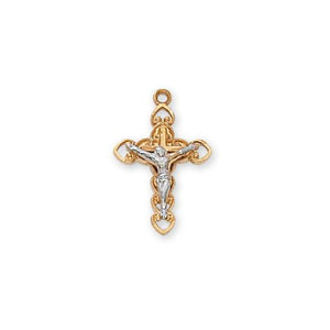 Gold Over Sterling Silver Tutone Crucifix 16" Chain (Style: JT9112)