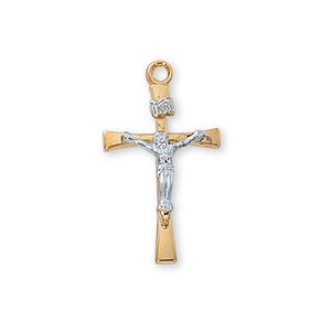 Gold Over Sterling Silver Tutone Crucifix 18" Chain and Box (Style: JT9119)