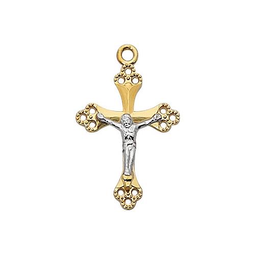 Gold Over Sterling Silver Tutone Crucifix 20" Chain (Style: JT9116)