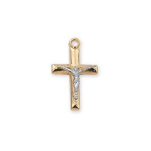Gold Over Sterling Silver Tutone Crucifix W/Brite (Style: JT9103)