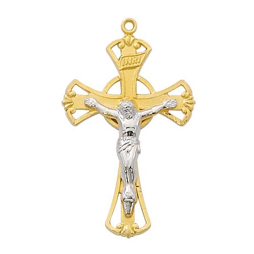 Gold Over Sterling Silver Tutone Crucifix W/Brite (Style: JT9103BT)