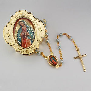 Gold Guadalupe Box and Blue Rosary (Style: 760-123)