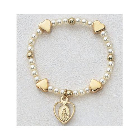 Gold Over Sterling Silver Baby Heart Stretch Bracelet (Style: SB7MH)