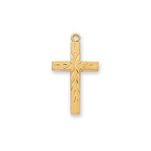 Gold Over Sterling Silver Cross 18" Chain and Box (Style: J7002)