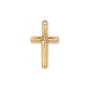 Gold Over Sterling Silver CZ Cross 18" Chain and Box (Style: J7004)