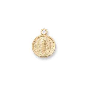 Gold Over Sterling Silver Miraculous Medal 16" Chain and Box (Style: J107MI)