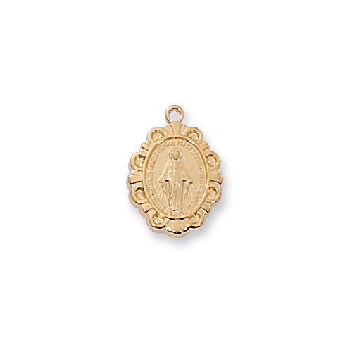 Gold Over Sterling Silver Miraculous Medal 16" Chain and Box (Style: J588)
