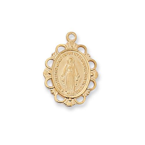Gold Over Sterling Silver Miraculous Medal 18" Chain and Box (Style: J572)