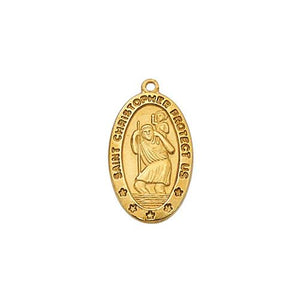 Gold Over Sterling Silver St. Christopher 18" Chain and Box (Style: J464)