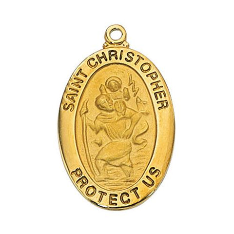 Gold Over Sterling Silver St. Christopher 20" Chain and Box (Style: J461CH)