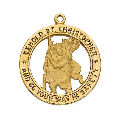 Gold Over Sterling Silver St. Christopher 24" Chain and Box (Style: J2514)