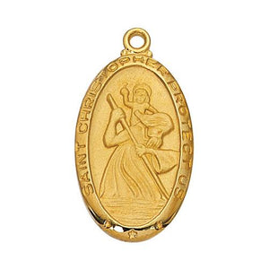 Gold Over Sterling Silver St. Christopher 24" Chain and Box (Style: J550CH)