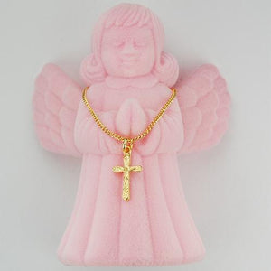 Gold Plated Crucifix, 13" Chain with Angel Box (Style: H66AB)