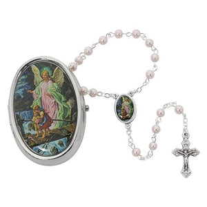 Guardian Angel Pink Rosary With Box (Style: 760-24)