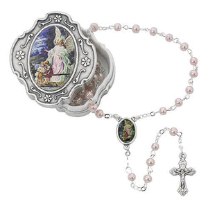 Guardian Angel Pink Rosary With Box (Style: 760-91)