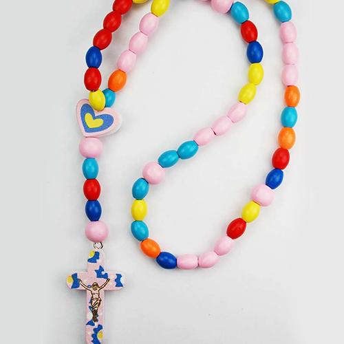 Multi Color Wood Rosary (Style: P182R)