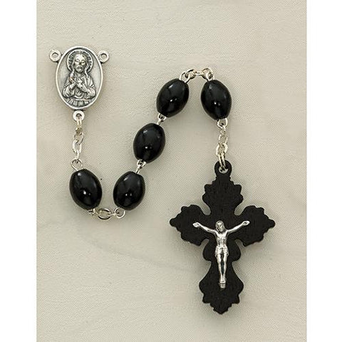 Oval Black Rosary With Wood Crucifix (Style: P248R)