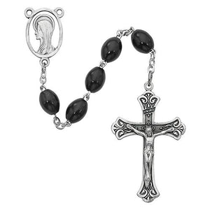 Oval Black Wood Rosary Boxed (Style: R436F)