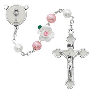 Pearl and Pink Flower Communion Rosry (Style: R625W)