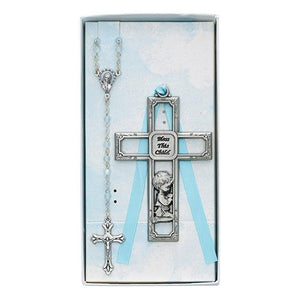 Pewter Boy Cross and Rosary Set (Style: BS44)