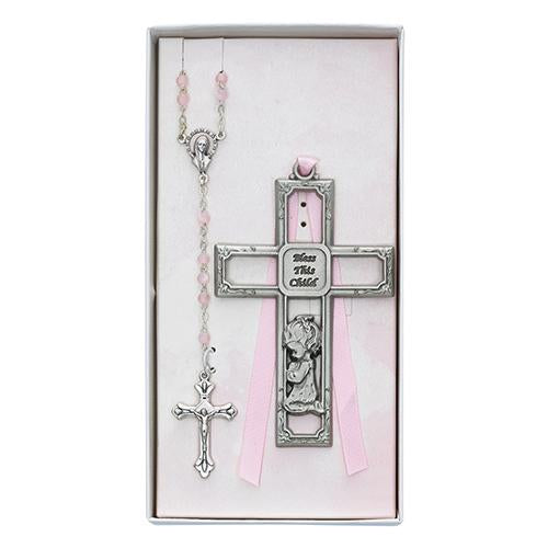 Pewter Girl Cross and Rosary Set (Style: BS45)