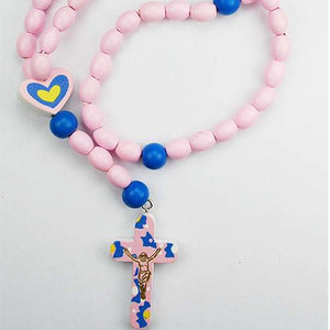 Pink and Multi Wood Rosary (Style: P183R)