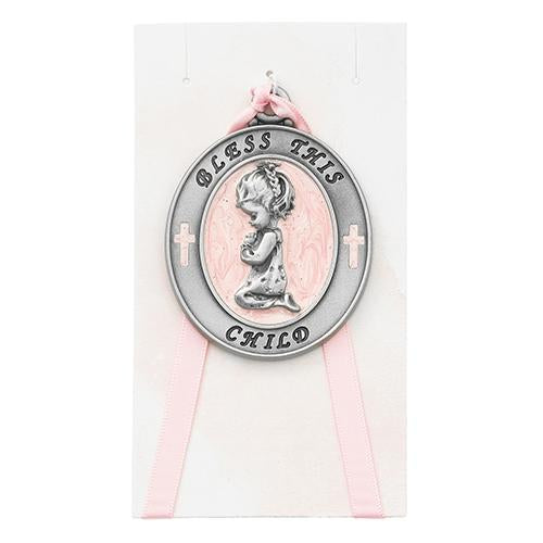 Pink Pearl Pray Girl Crib Medal (Style: PW18)