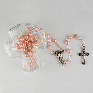 Pink Pearl Rosary In Cross Box (Style: 901PKCB)