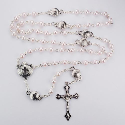 Pink Pearl Shell Baby Rosary Box (Style: R495G)