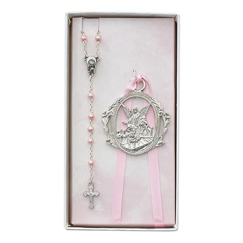 Pink Rosary and Crib Medal (Style: BS17)