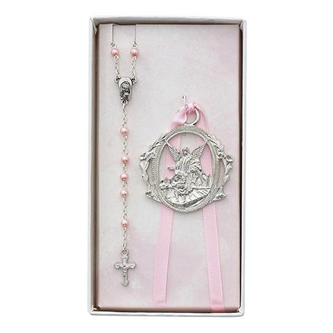 Pink Rosary and Crib Medal (Style: BS17)