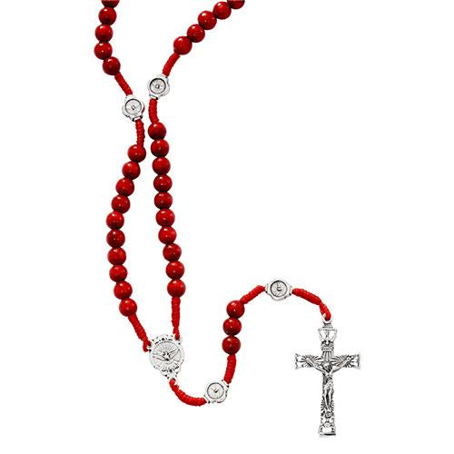 Red Wood Cord Holy Spirit Rosary (Style: P265R)