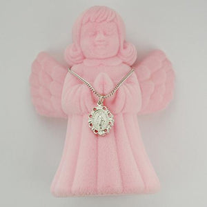 Rhodium Plated Miraculous ,13" Chain Angel Pink Box (Style: RC588AB)