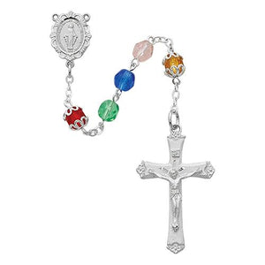 Rhodium Plated Multi Color Rosary, Bxed (Style: R613RF)