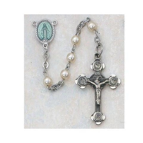 Sterling Silver 1 MM Pearl Rosary Boxed (Style: 310L/G)