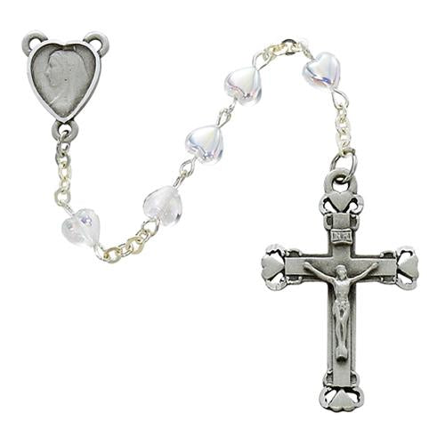 Sterling Silver 6X6mm Ab Crystal Heart Rosary (Style: 921L/F)