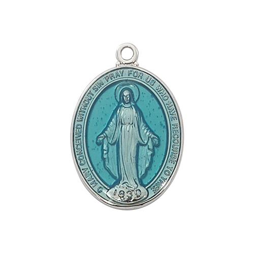 Sterling Silver Blue Miraculous Medal Chain and Box (Style: L752)