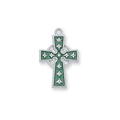 Sterling Silver Celtic Cross 18" With Enamel (Style: L9066)