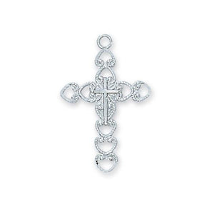Sterling Silver Cross Silver 18" Chain and Box (Style: L6091)