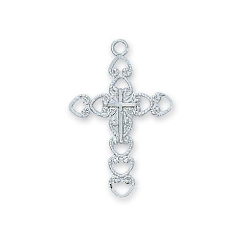 Sterling Silver Cross Silver 18" Chain and Box (Style: L6091W)